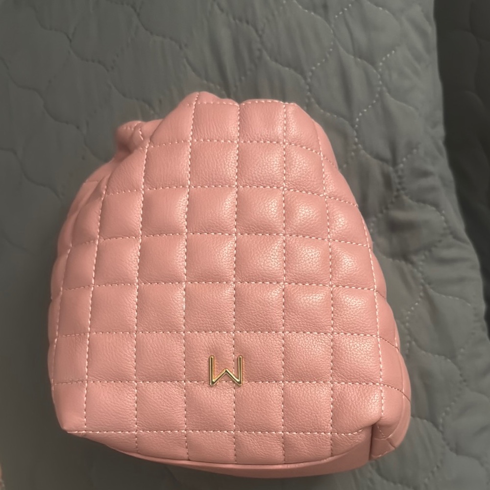 Pink Quilted Cosmetic Bag with Metallic Detail